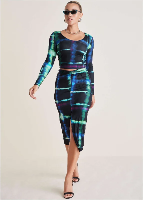 Twist Front Midi Set - Blurred Plaid High-end midi dresses