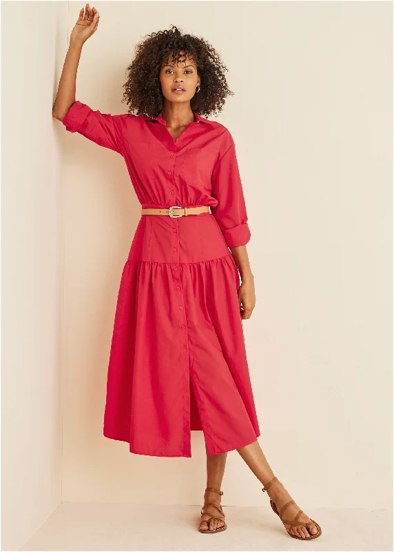 Collared Midi Dress - Red Best midi dresses for date night