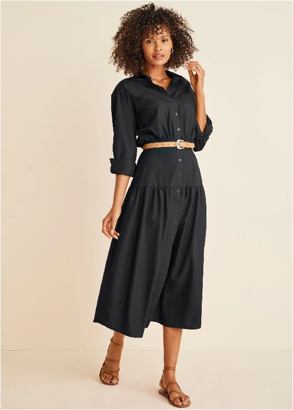 Collared Midi Dress - Black Casual midi dresses