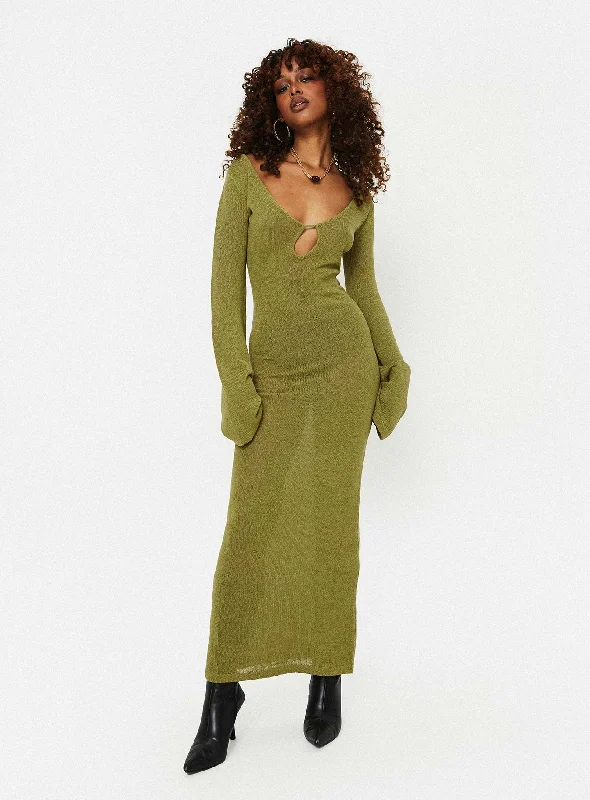 Balart Long Sleeve Maxi Dress Green Formal maxi dresses