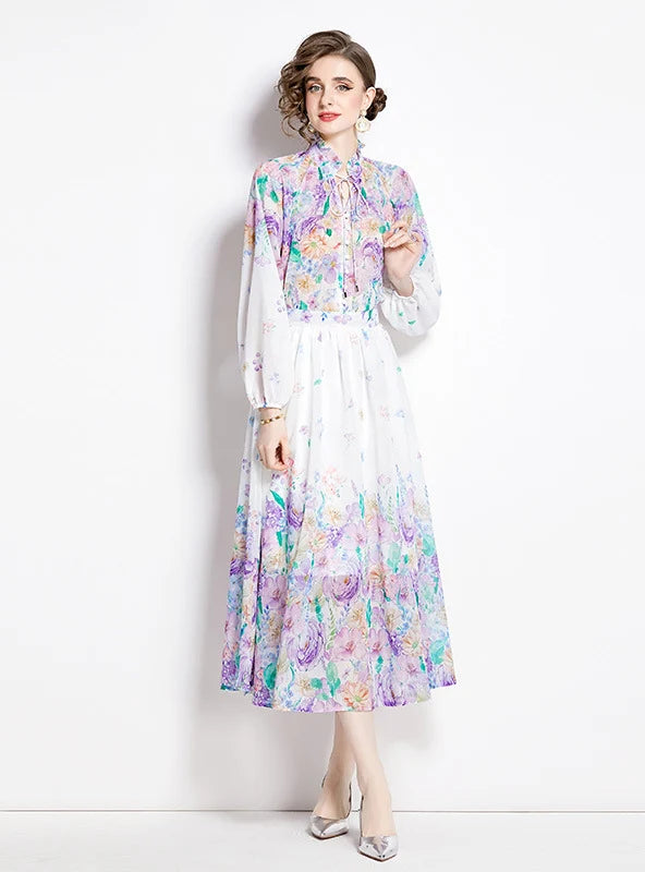 LANTERN SLEEVE CHIFFON SHIRT+SKIRT TWO-PIECE SUIT Chiffon unclassified skirts