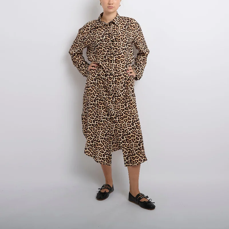 Leopard Print Chiffon Shirt Maxi Dress- UK 12 Spring maxi dresses