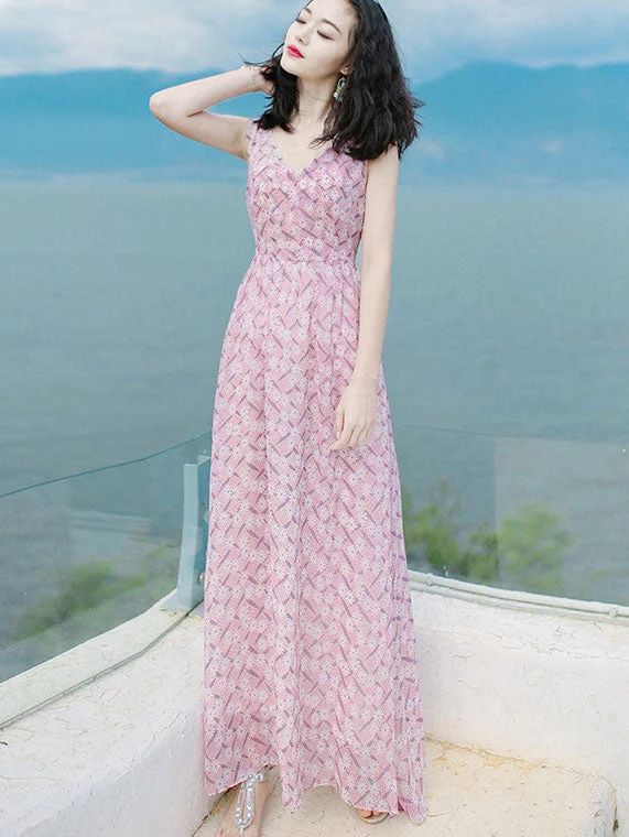 Pink Floral Print Maxi Beach Dress Best maxi dresses for formal events