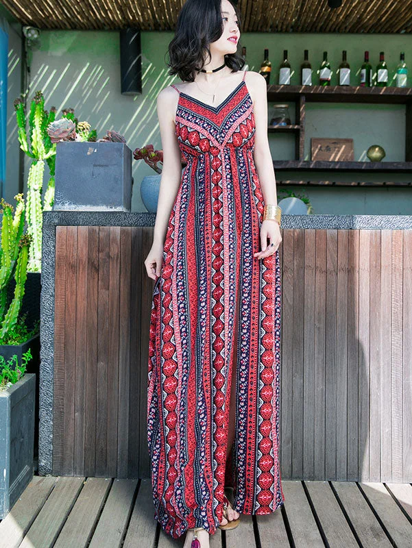 Red Split Thigh Split Maxi Beach Dress in Stripe Versatile maxi dresses for all occasions