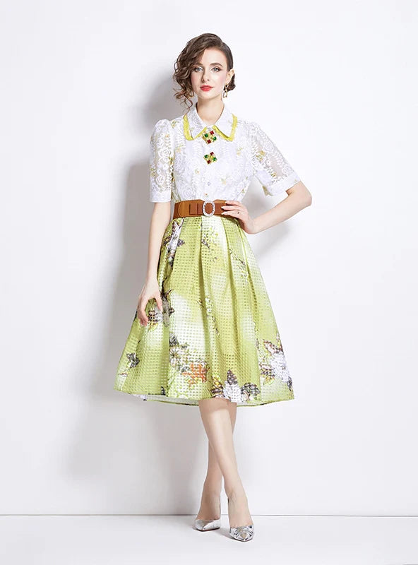 RETRO SLIM LAPEL SHIRT+SLIM SKIRT TWO-PIECE SUIT Chic unclassified skirts