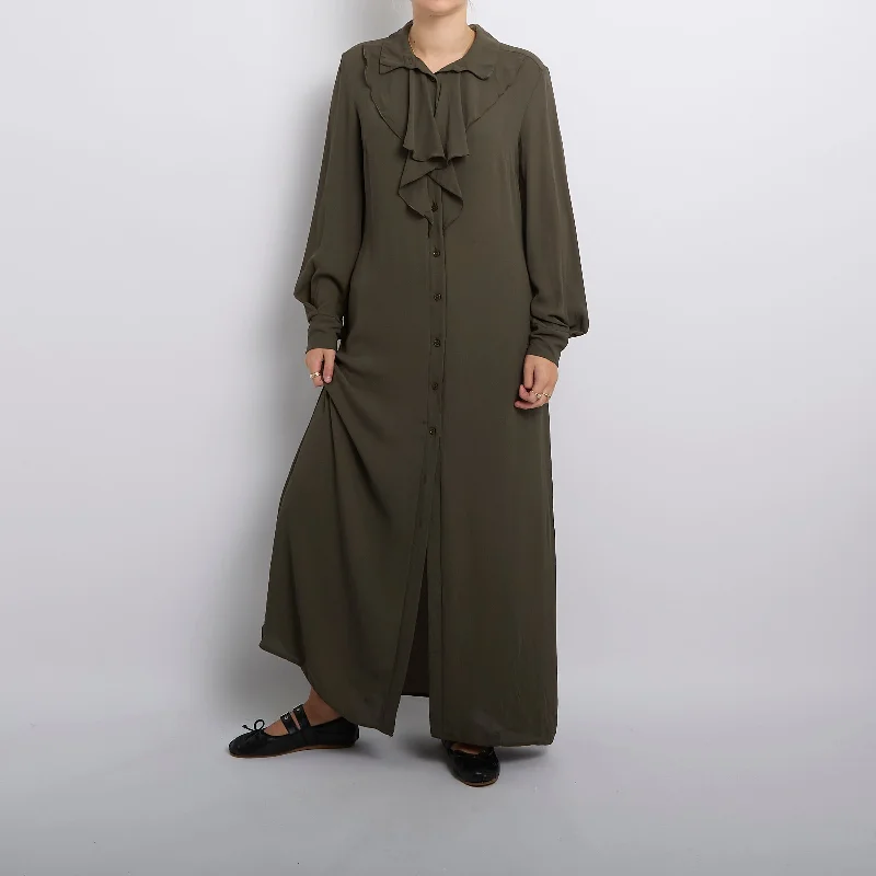 Ruffle Neck Chiffon Maxi Shirt Dress- UK 16 Summer maxi dresses