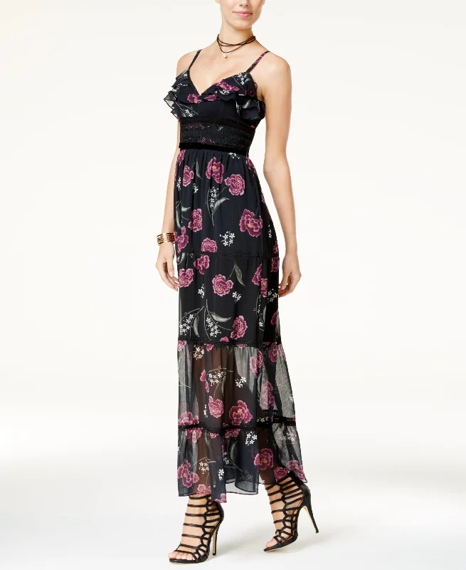 Shift Juniors Ruffled Velvet Trim Maxi Dress Minimalist maxi dresses