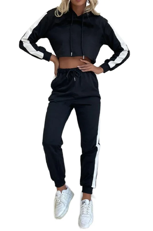 Side Stripe Cropped Hoodie And Jogger Set Breathable unclassified skirts