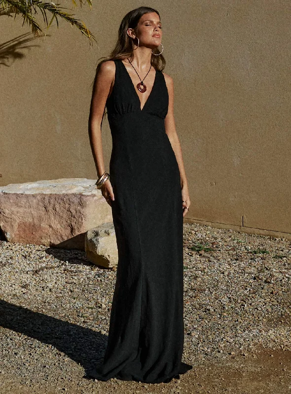 Verde Linen Blend Maxi Dress Black A-line maxi dresses