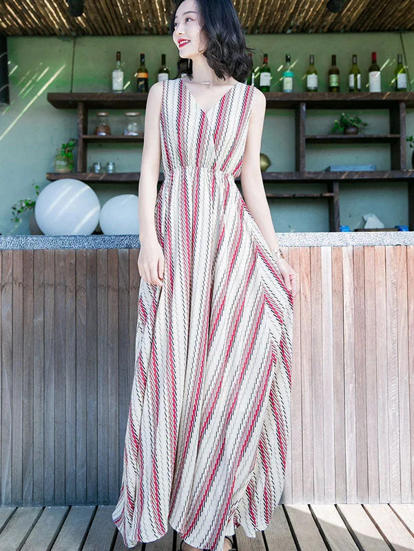 Wrap Front Maxi Beach Dress in Stripe Strapless maxi dresses