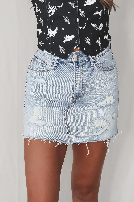 Cooler Than The Average Denim Distressed Mini Skirt Retro Mini Skirt