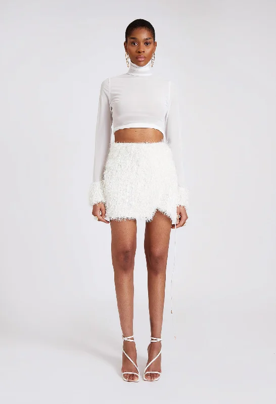 Fur Mini Skirt - Yacht White Tie Waist Mini Skirt