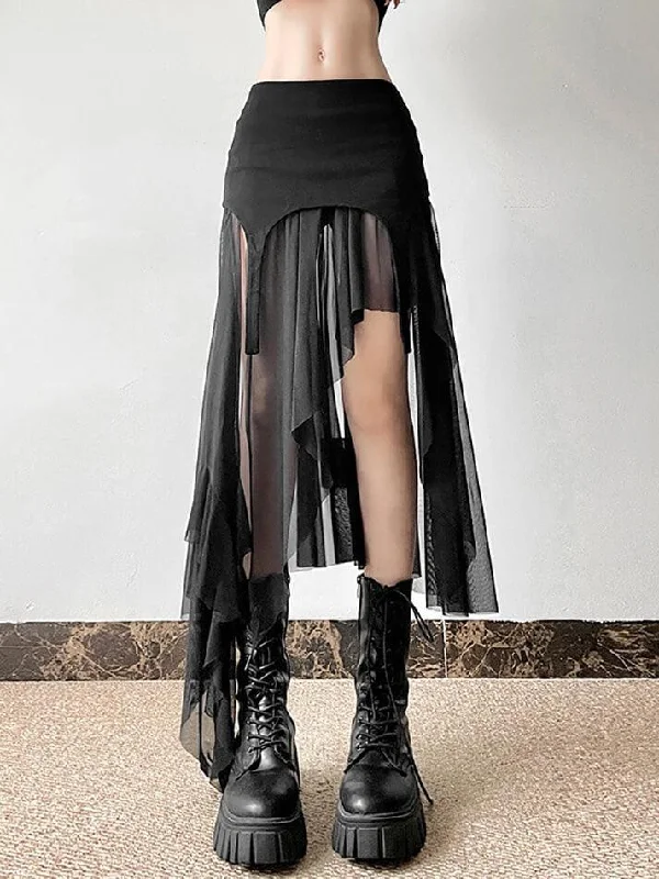 Goth Asymmetrical Mesh Mini Skirt Long-sleeve Mini Skirt