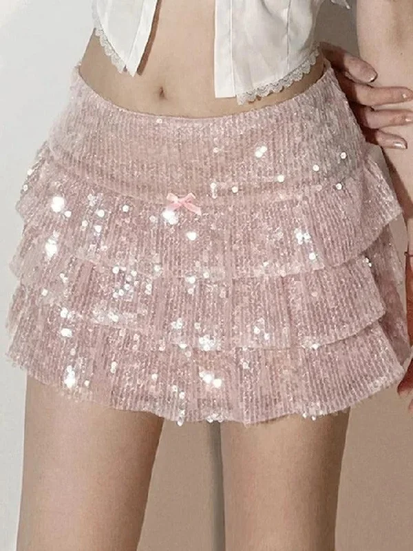 Sequin Tiered Mini Skirt Retro Mini Skirt