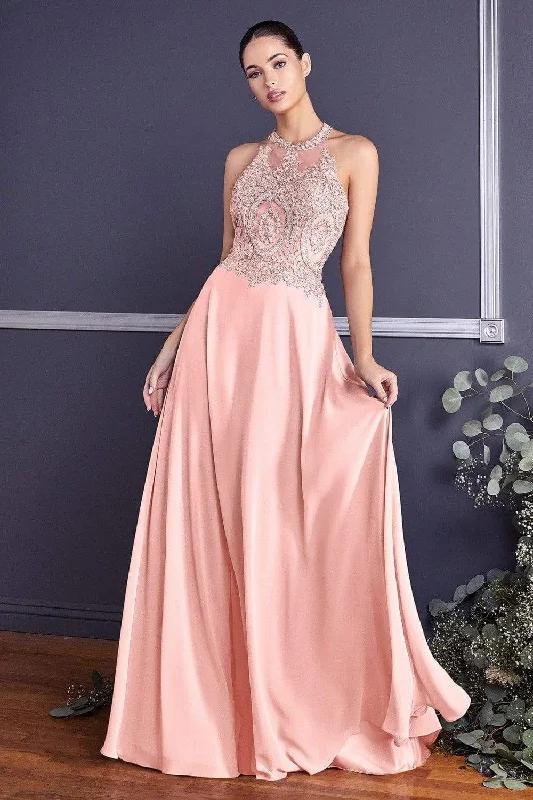 Cinderella Divine - Illusion Jewel Tonal Appliqued Long Evening Gown Maternity party dresses