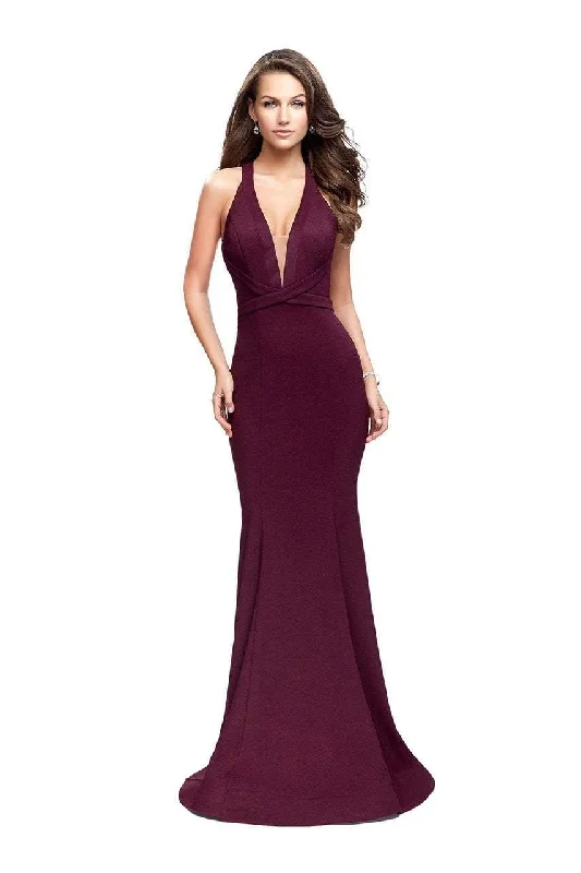 La Femme - 25503 Strappy Plunging Fitted Mermaid Gown Flowy party dresses