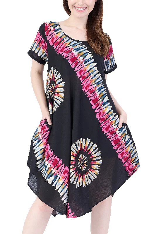 Black Printed Colorful Dress with Sleeves and Two Pockets Flattering floral dresses for all body types