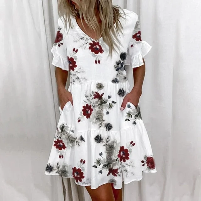 Amy Fashion - Sexy V Neck Floral Print Vintage Dresses Best floral dresses for tall women