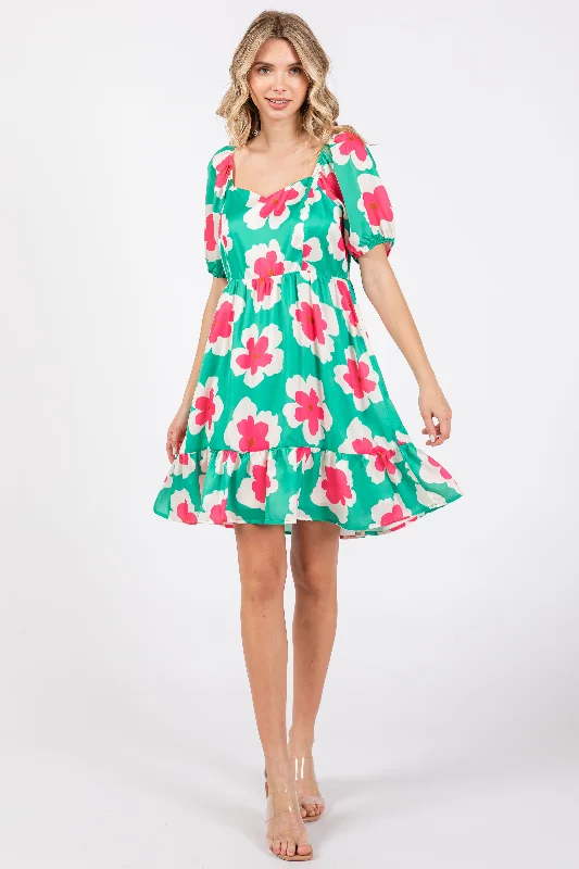 Green Floral Ruffle Hem Dress Outdoor floral dresses