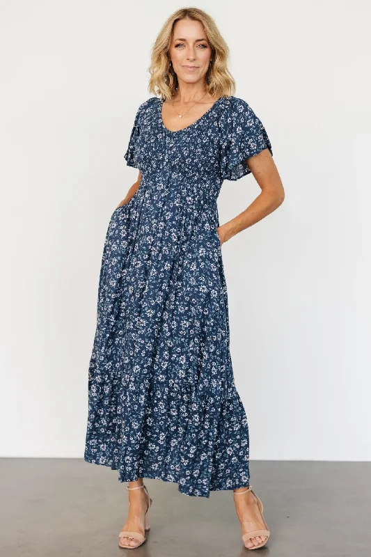 Joanie Smocked Dress | Blue Floral Formal floral dresses