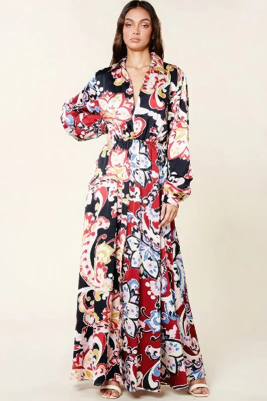 Color Block Printed V Neck Dress Romantic floral dresses