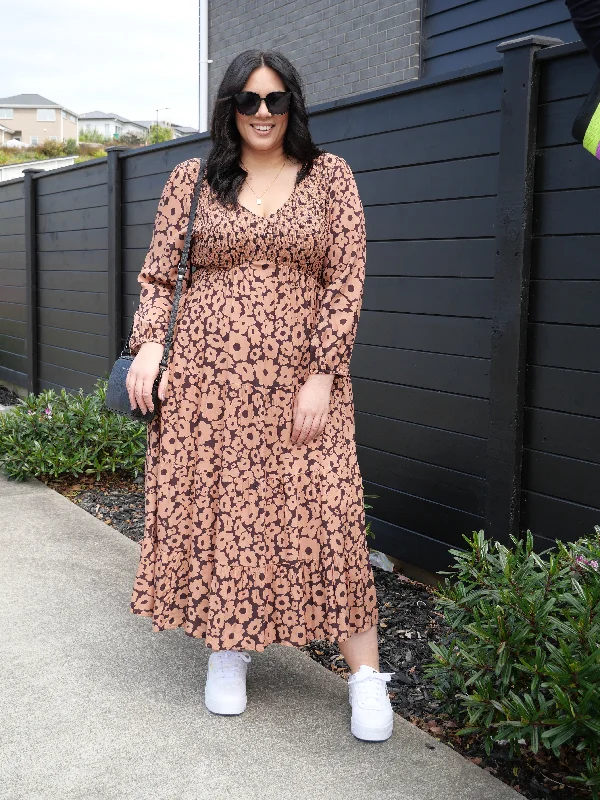 Sunday Boho Fern Dress Tan Floral Beach floral dresses