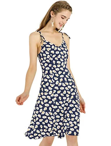 Women's Summer Sleeveless Spaghetti Strap Dress Knee Length Smocked Backless Slip Floral Dresses Fashion Nova floral dresses