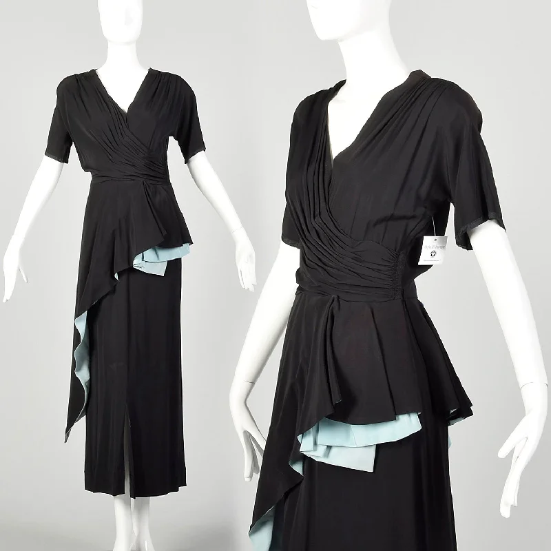 1940s Frank Starr Dress Evening Gown Formal Peplum Sash Rayon Cocktail unclassified dresses