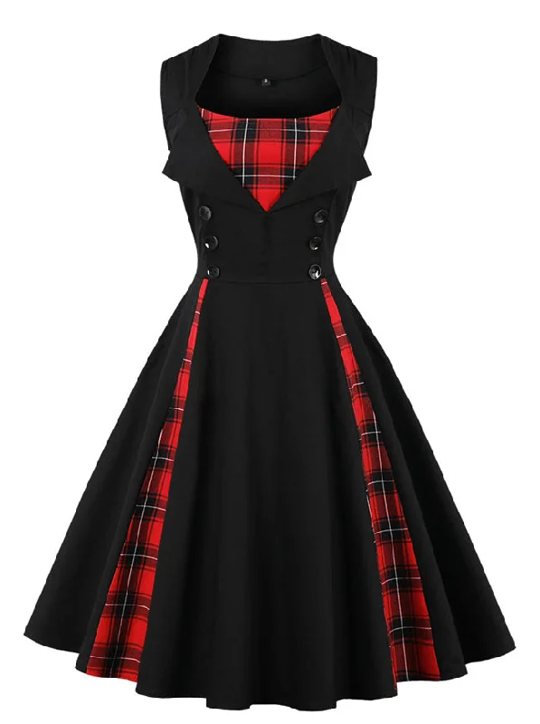 1950s Style Retro Rockabilly Dress with Plaid Patchwork Luxury unclassified dresses