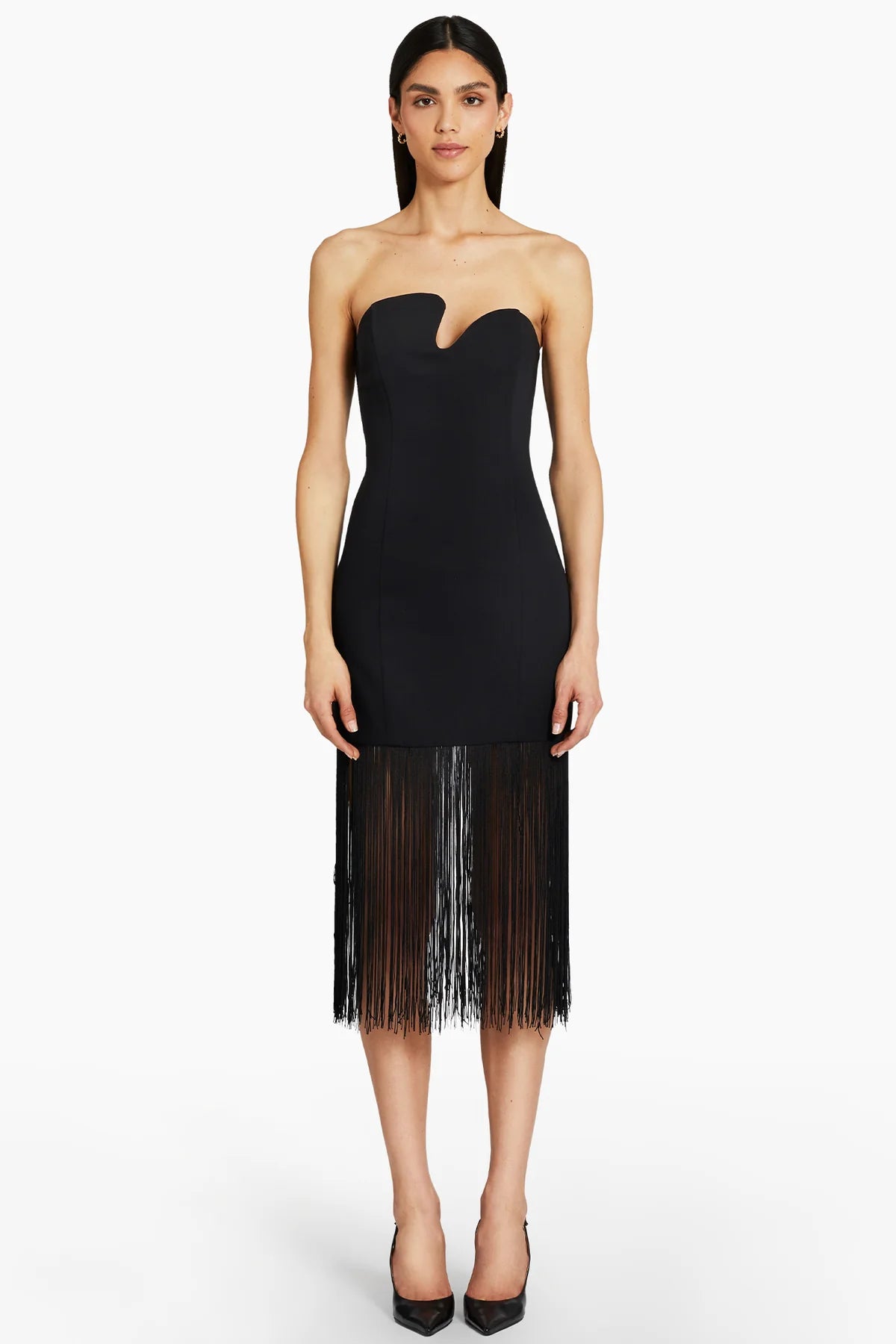 Amanda Uprichard - Strapless Puzzle Dress With Fringe - Black Striped unclassified dresses