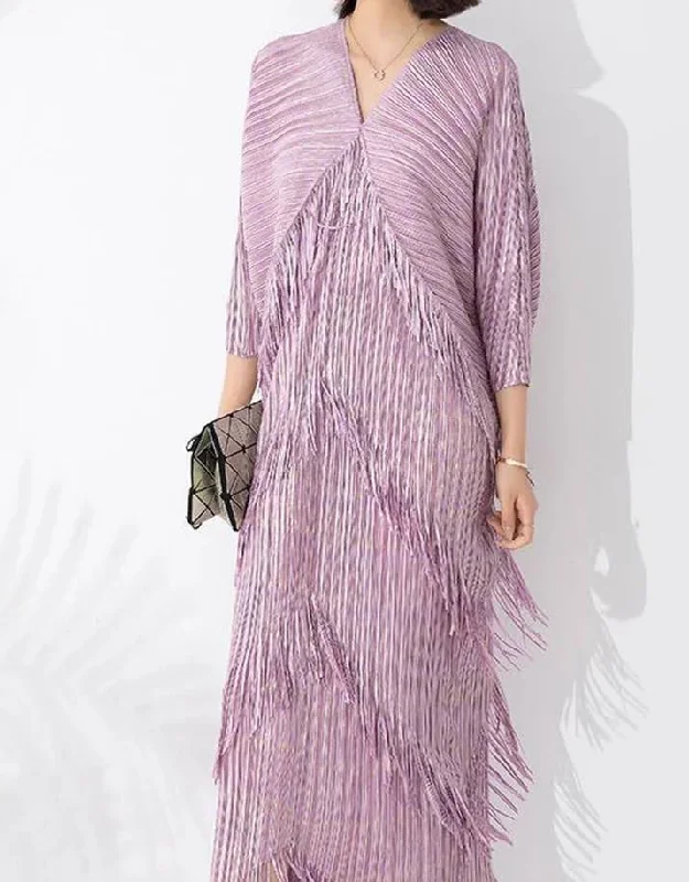 Asymmetrical Tassel Pleated Dress Long unclassified dresses