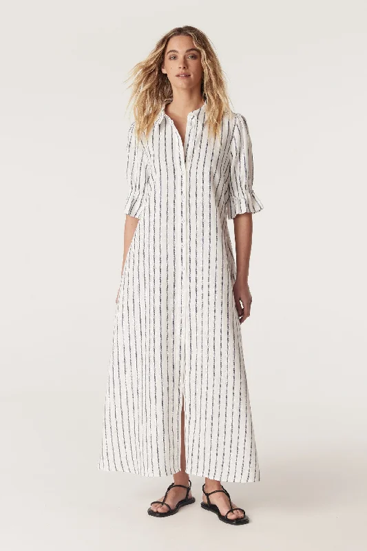 Avondale Linen Dress - Navy Stripe Polka dot unclassified dresses