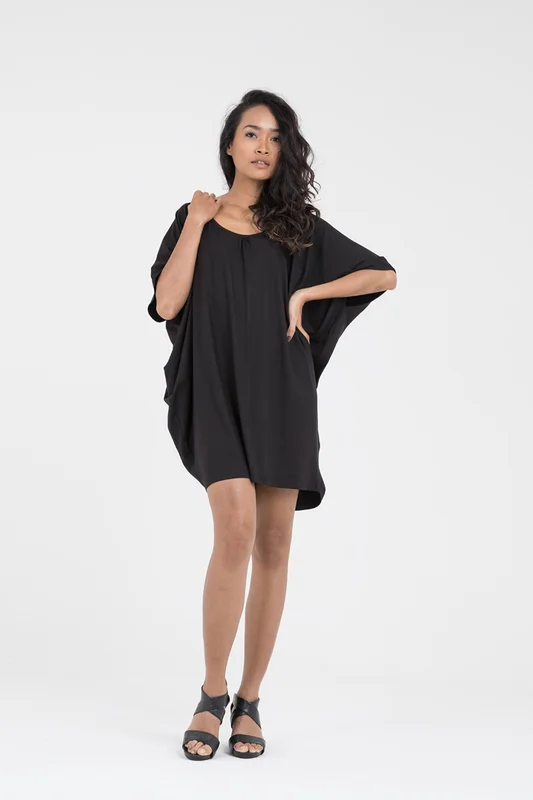 Black Jersey Loose Fitting Cocoon Dress Y2K unclassified dresses