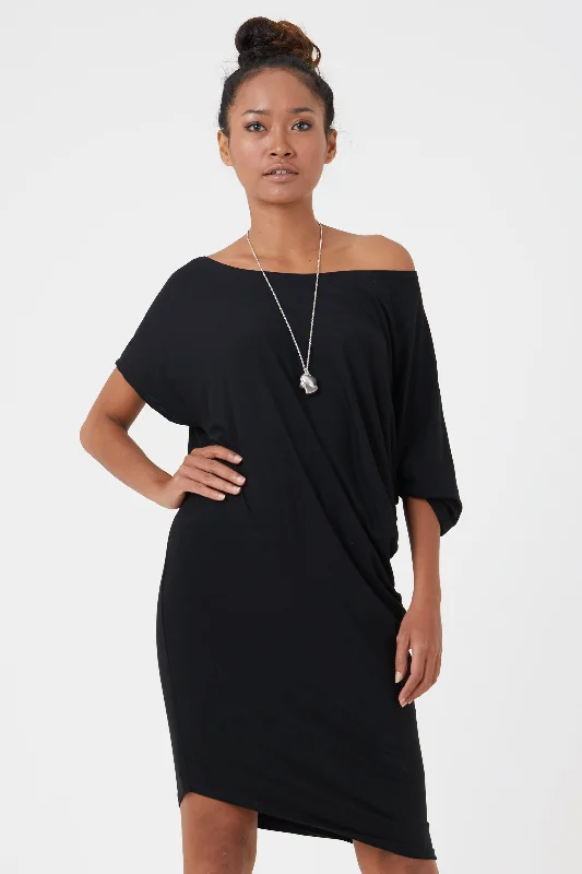 Women's Jersey Asymmetrical Dress in Black | Adele Spring unclassified dresses