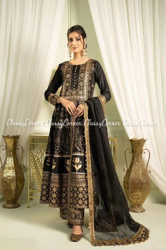 Black Katan Embroidered Readymade Suit Spring unclassified dresses