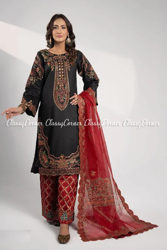 Black Katan Embroidered Salwar Kameez Date night unclassified dresses