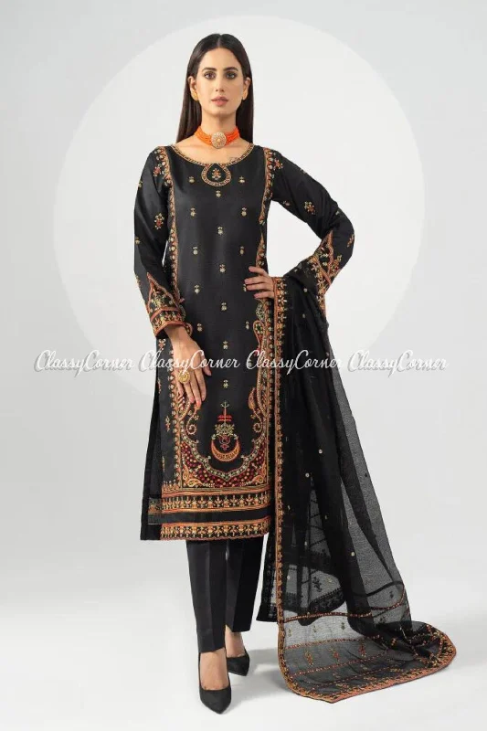 Black Multi Katan Embroidered Salwar Kameez Sexy unclassified dresses