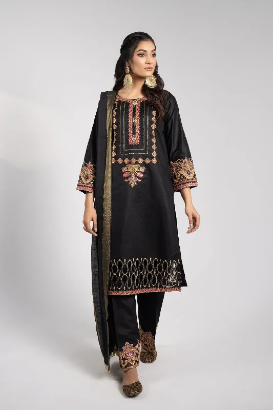 Black Multi Katan Salwar Kameez Breathable unclassified dresses