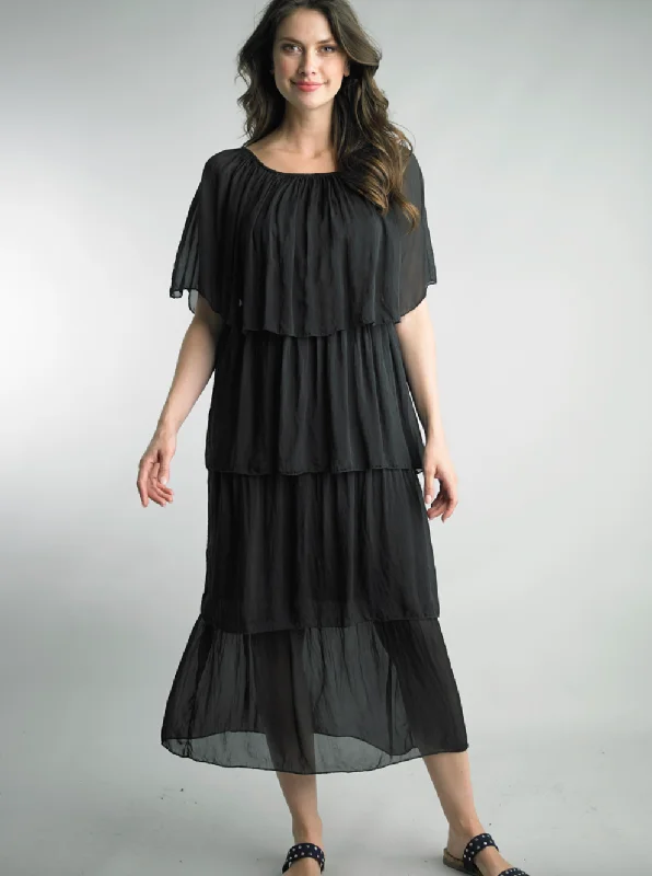 BLACK OFF SHOULDER SILK DRESS Wrap unclassified dresses