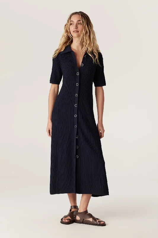 Brooke Crepe Rib Dress - Navy Color block unclassified dresses