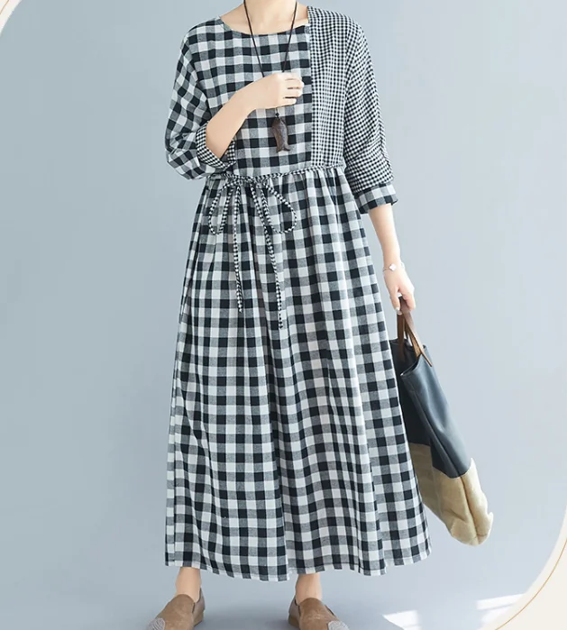 Checked Dresses Loose Fall Dresses Casual Women Dresses ZRL97213 Comfortable unclassified dresses