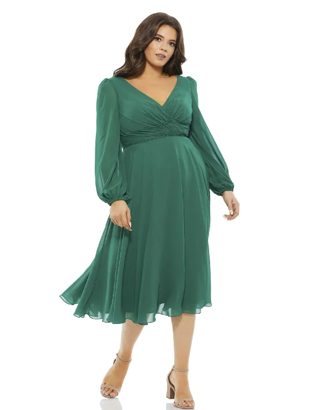 Chiffon Bishop Sleeve Dress Surplice Dress | Emerald Green Earthy tone unclassified dresses