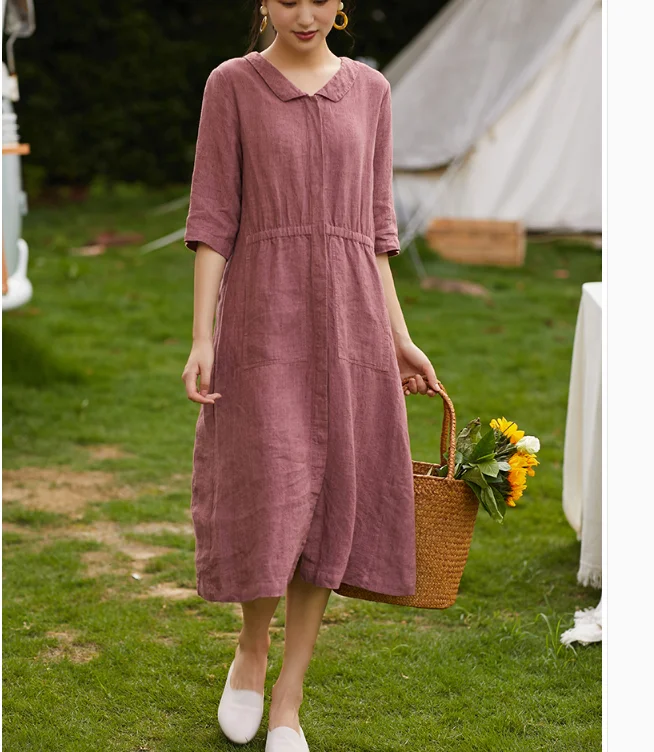 Women Dresses Ramie Casual Summer Buttons Linen Women Dresses SSM97215 Plus size unclassified dresses