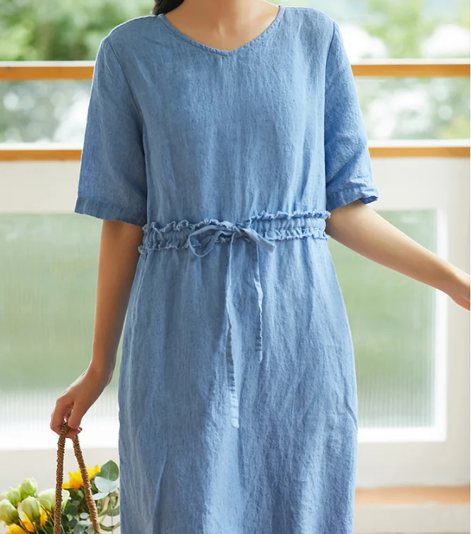 Blue Women Dresses Ramie Casual Summer Linen Women Dresses SSM97215 Vintage unclassified dresses