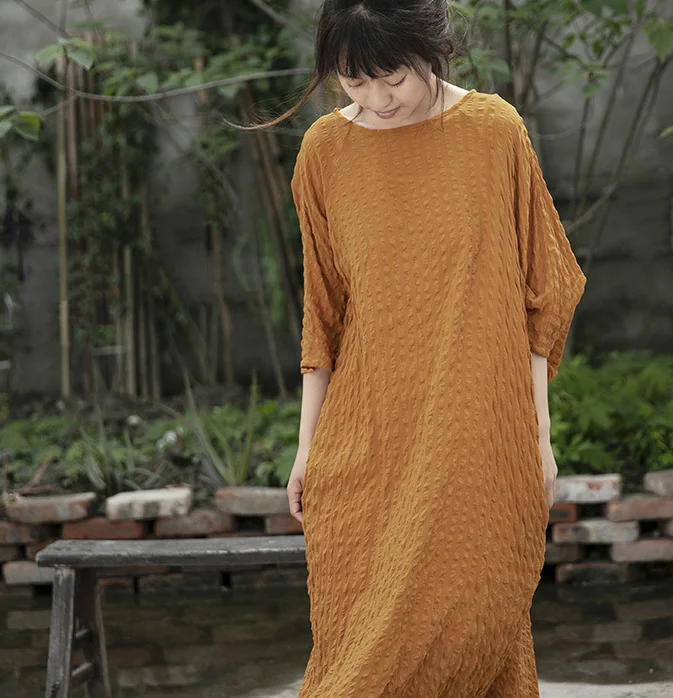 Wrinkled Cotton Silk Linen Women Dresses Casual Women Dresses Bat Sleeve SSM97215 Sexy unclassified dresses