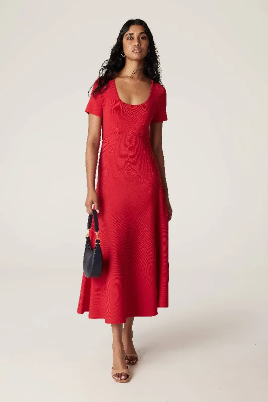 Crepe Bodice Dress - Red Chiffon unclassified dresses