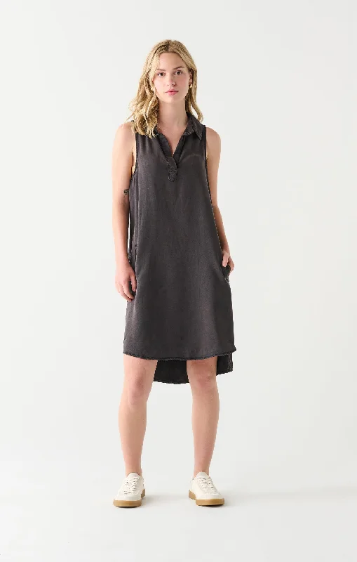 DEX SP24 A-LINE TENCEL KNEE LENGTH DRESS IN NEW BLACK WASH Spring unclassified dresses