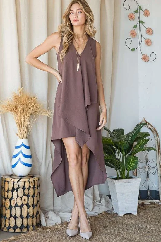 DRAPED FRONT HI-LOW DRESS IN MOCHA Summer unclassified dresses