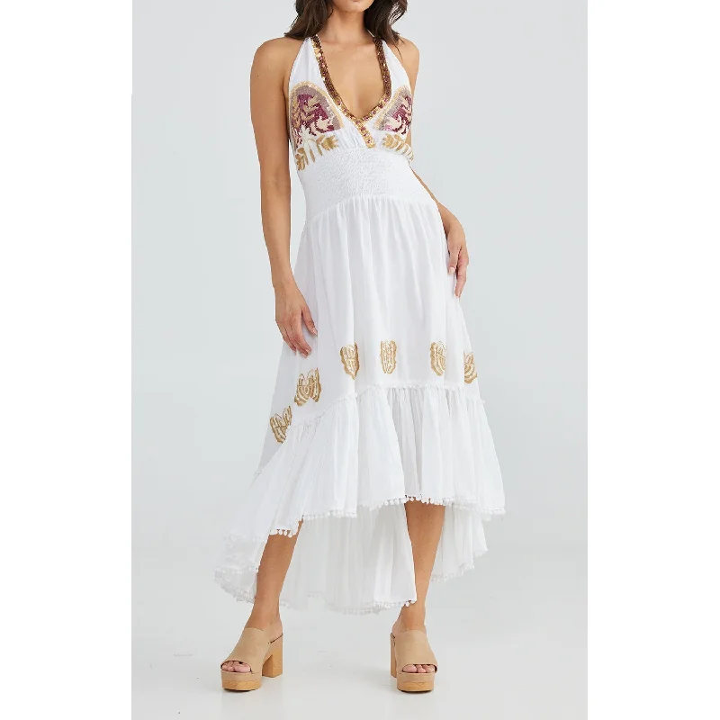 Dress Flamenco - White & Embroidery Ruched unclassified dresses