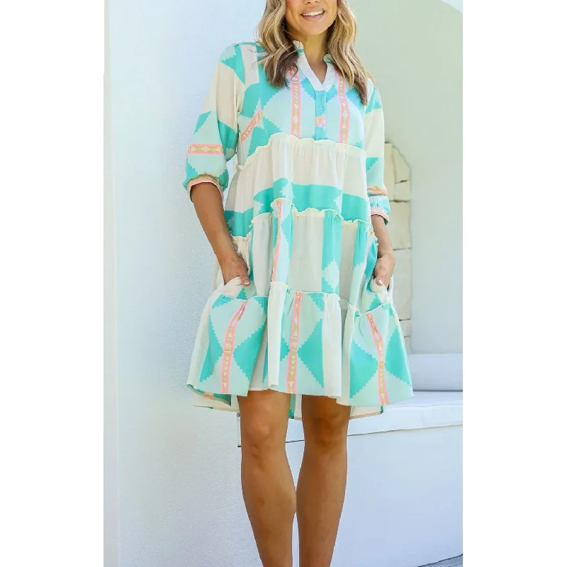 Dress Mediterranean Button Up - Teal & Pink Popular unclassified dresses